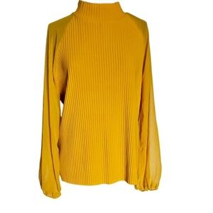 Marc New York Andrew Marc Mustard Yellow XL Long Sleeve Pleated Mock Neck Blouse